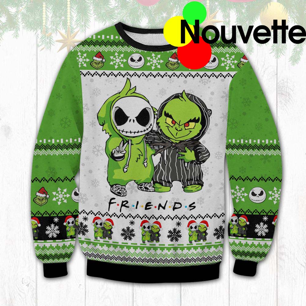 Jack Skellington And Grinch Friend Ugly Christmas Sweater Jack Skellington And Grinch Friend Ugly Christmas Sweater