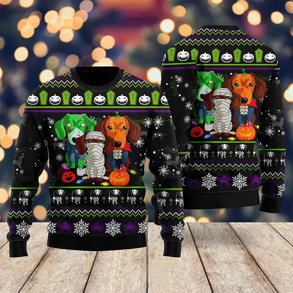Scary Dachshund Zombie Ugly Christmas Sweater