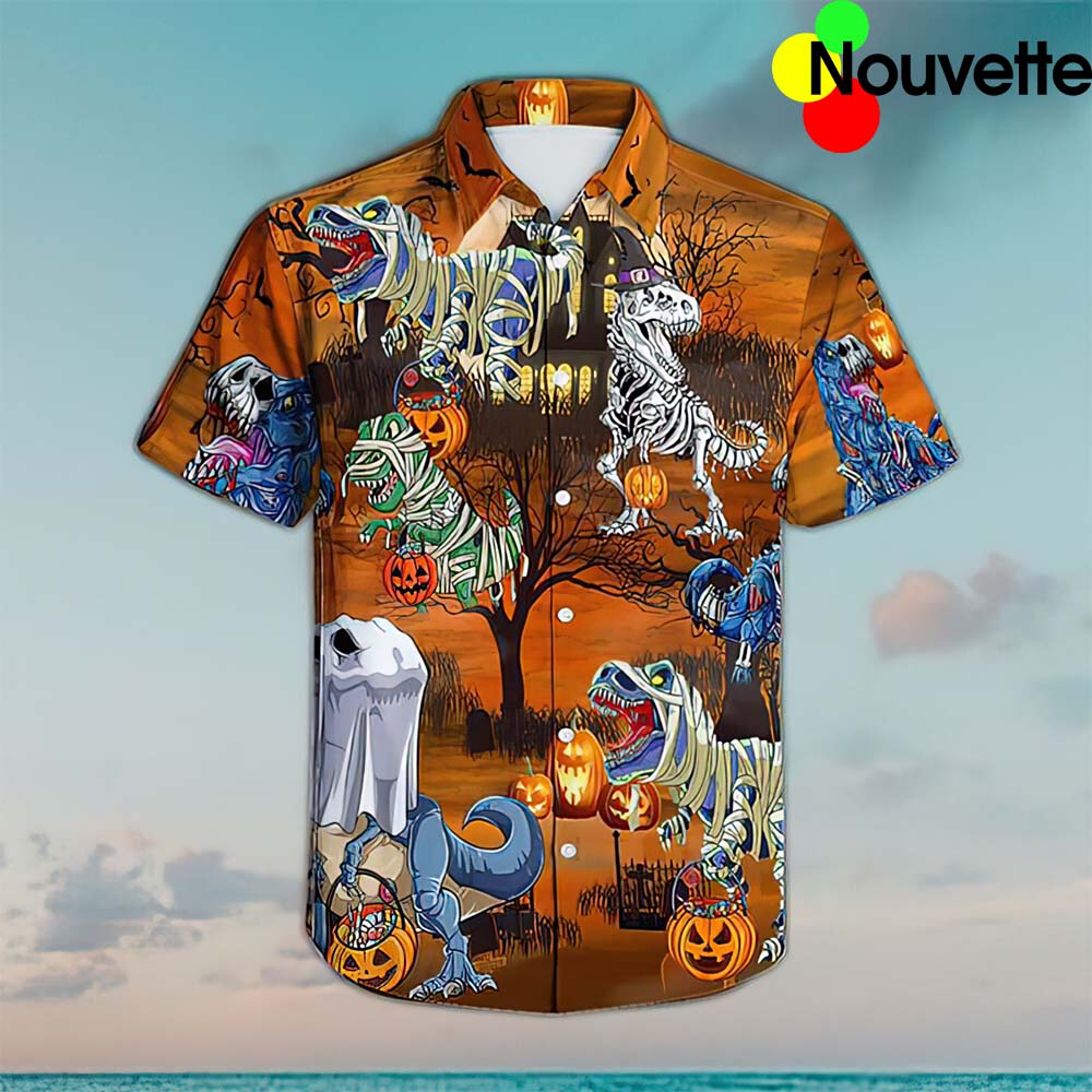 Halloween With Dinosaur Hawaiian Shirt Halloween With Dinosaur Hawaiian Shirt