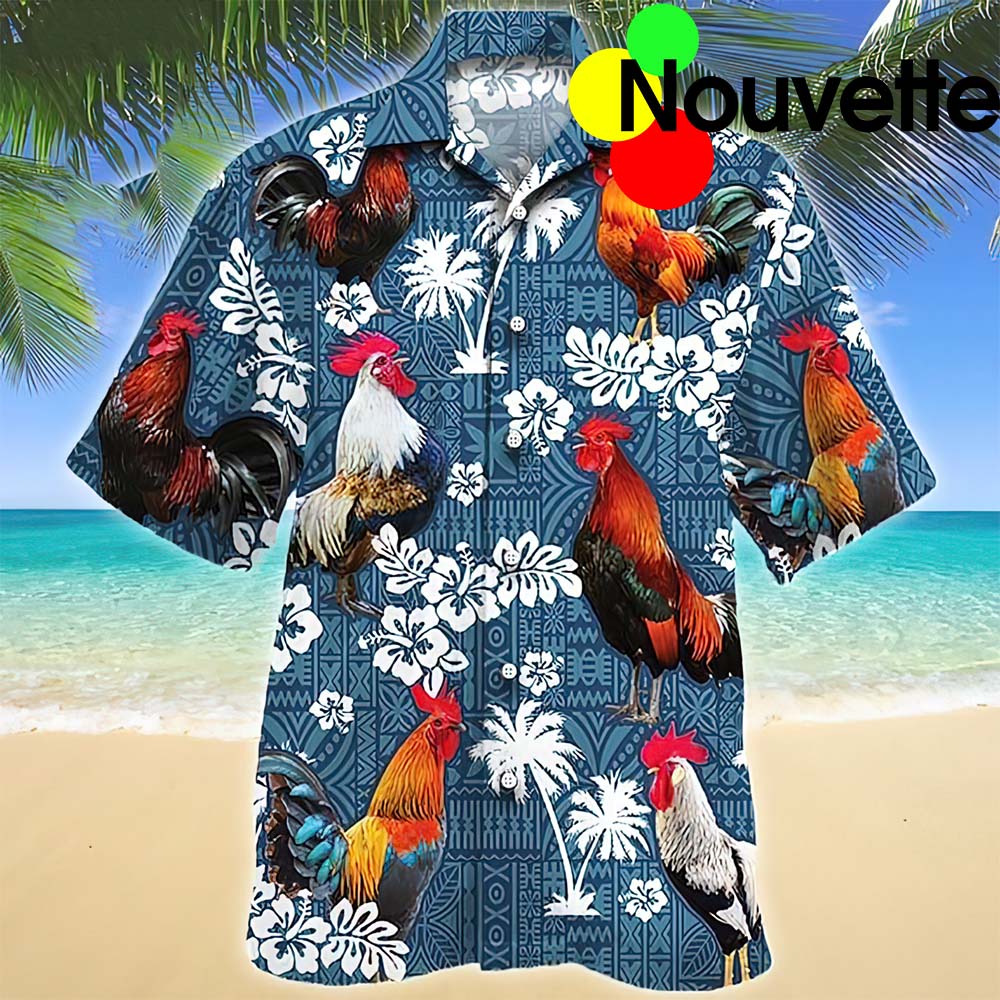 Rooster Blue Tribal Hawaiian Shirt Rooster Blue Tribal Hawaiian Shirt