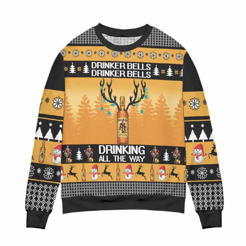 Captain Morgan Drinker Bells Drinker Bells Drinking All The Way Ugly Christmas Sweater Captain Morgan Drinker Bells Drinker Bells Drinking All The Way Ugly Christmas Sweater