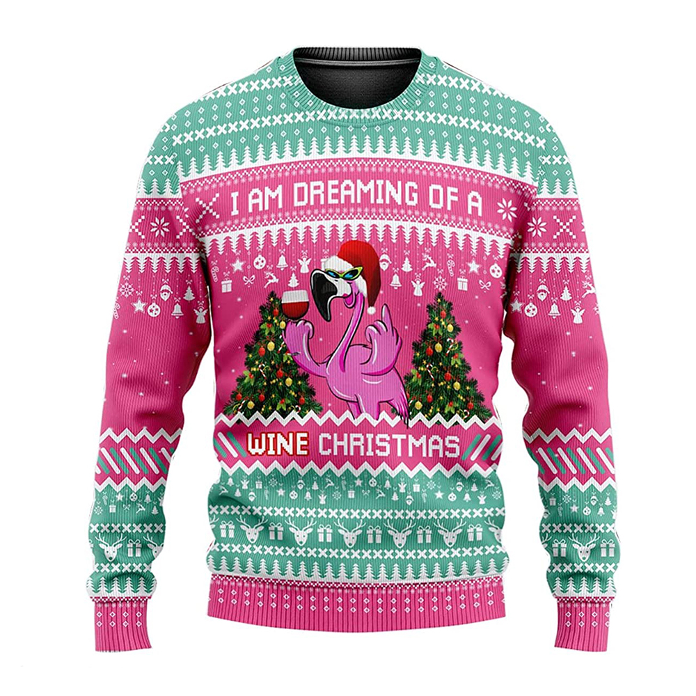 Flamingo I Am Dreaming Of A Wine Christmas Sweater