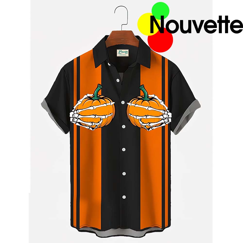 Halloween Bone Hand Holding Pumpkin Hawaiian Shirt