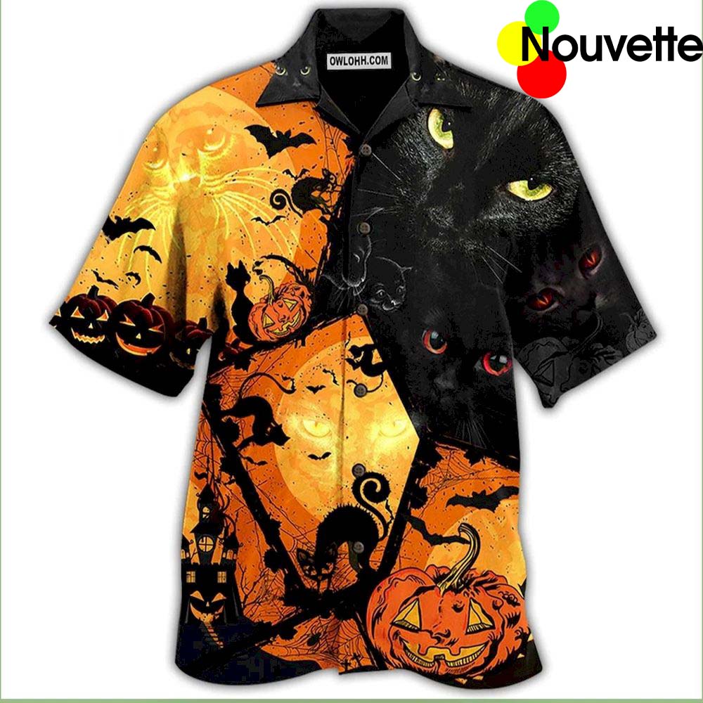 Black Cat Halloween Hawaiian Shirt Black Cat Halloween Hawaiian Shirt