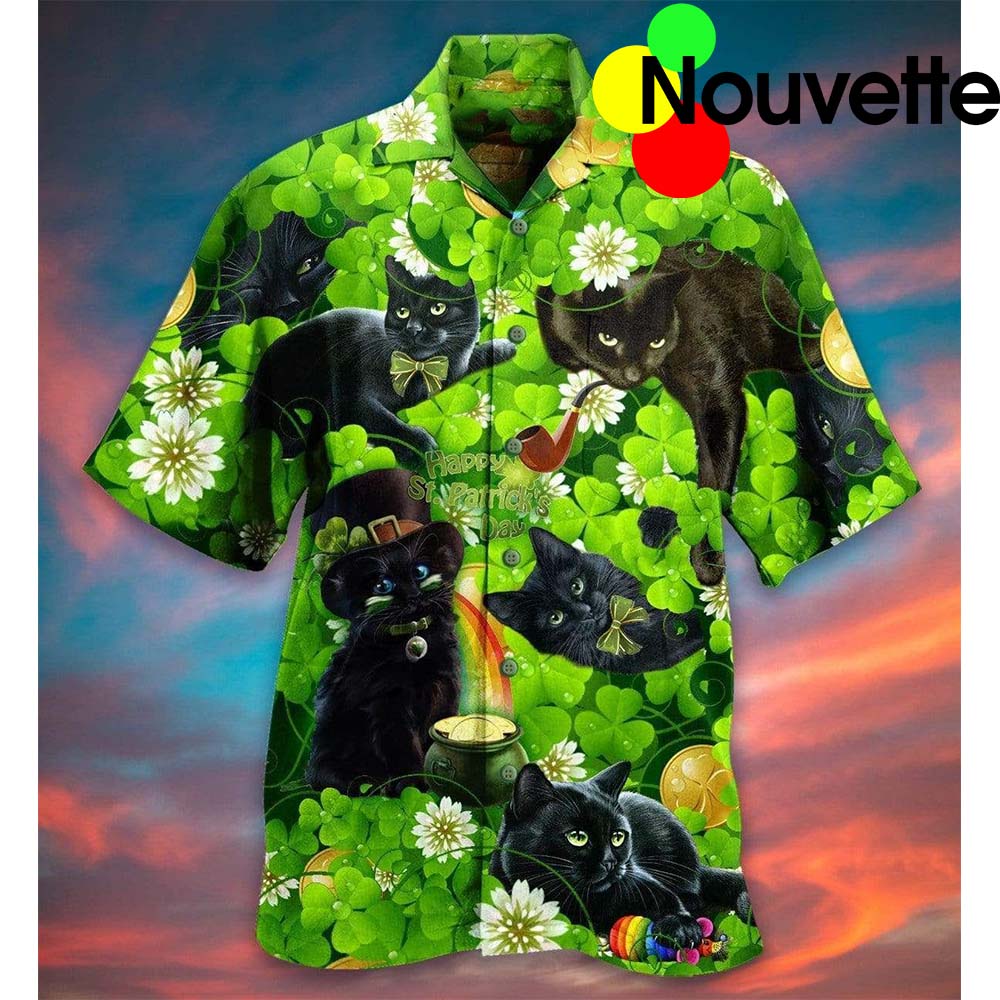 Black Cat St Patrick’S Day Aloha Hawaiian Shirt