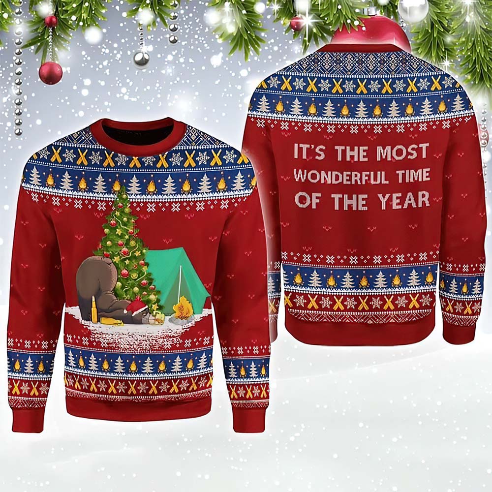 Drunk Bear Camping It’S The Most Wonderful Time Of The Year Christmas Sweater