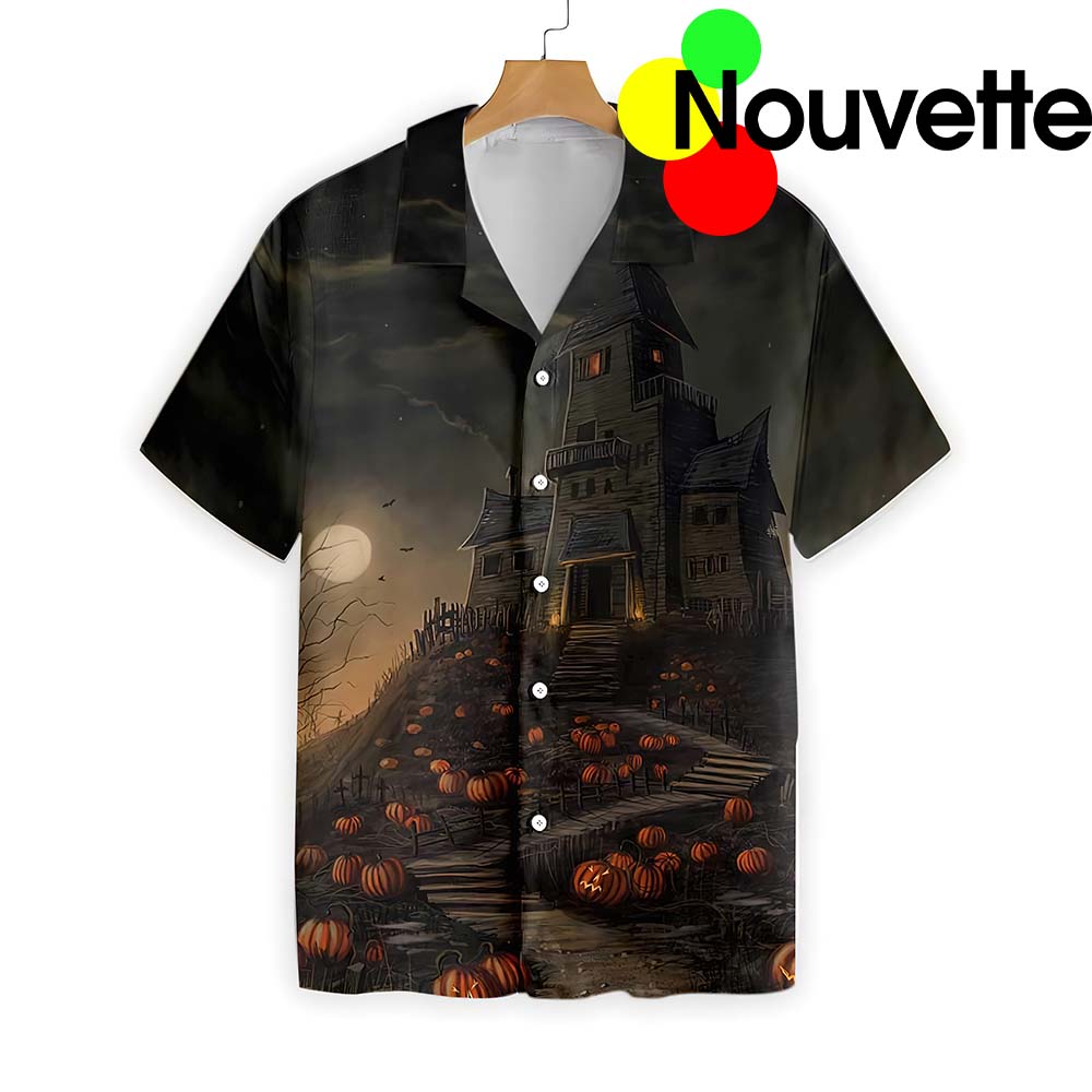 Halloween Haunted House With Pumpkin Hawaiian Shirt