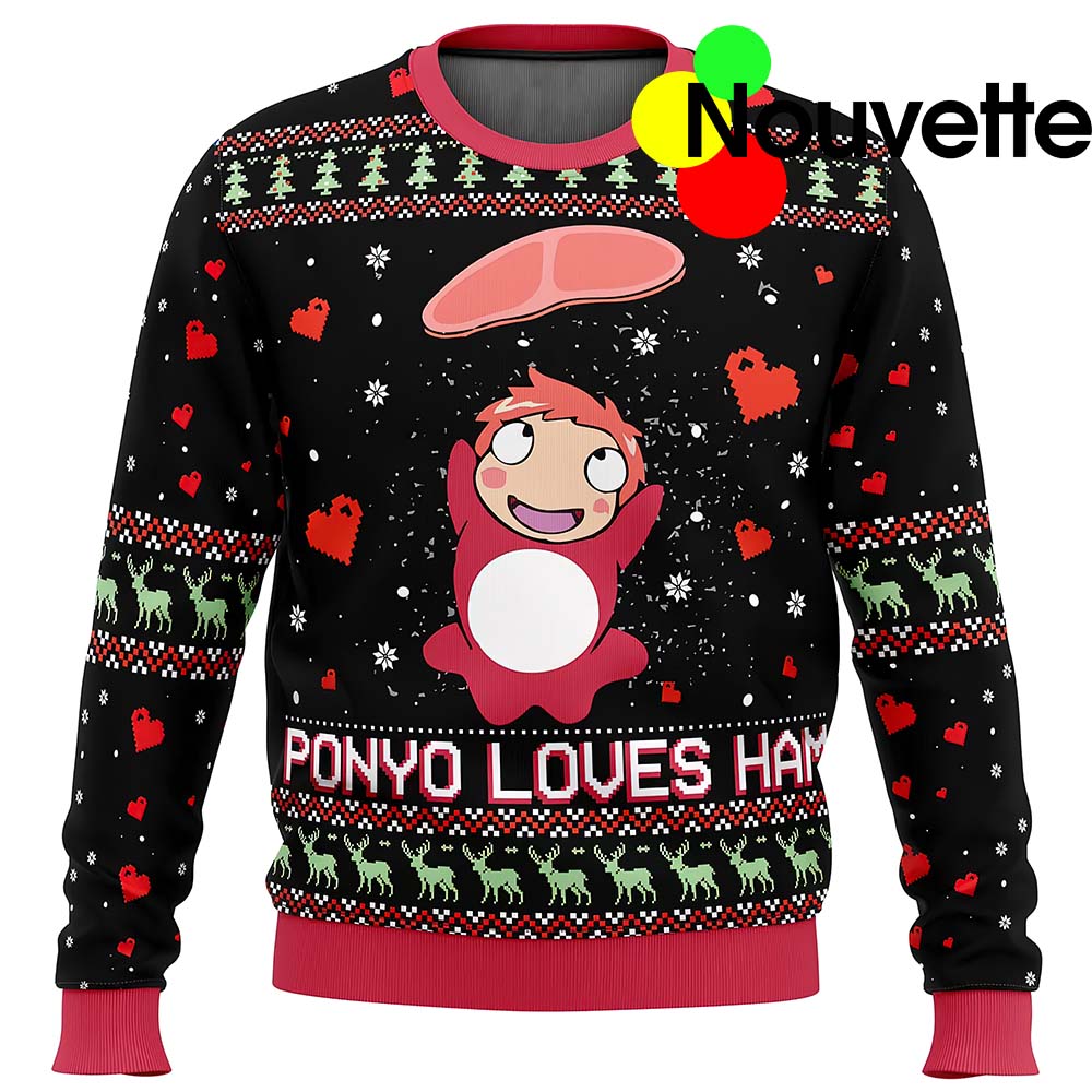 Ponyo Loves Ham Ugly Christmas Sweater Ponyo Loves Ham Ugly Christmas Sweater