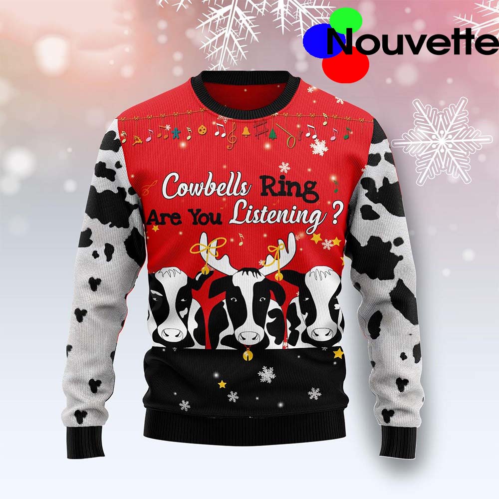 Cow Bell Rings Christmas Ugly Sweater Cow Bell Rings Christmas Ugly Sweater