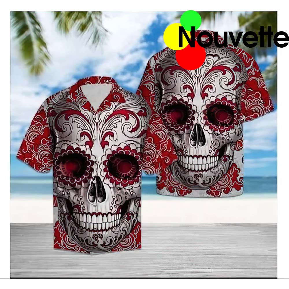 Halloween Red Skull Floral Hawaiian Shirt Halloween Red Skull Floral Hawaiian Shirt