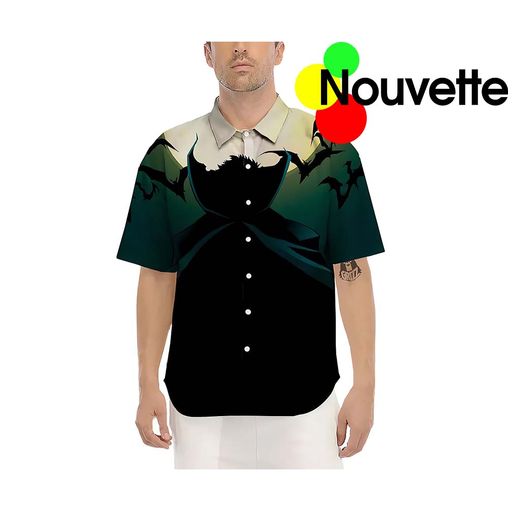 Vampire Silhouette Halloween With Moon And Bat Hawaiian Shirt