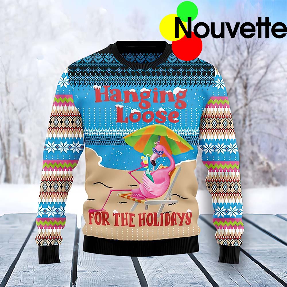 Flamingo Hanging Loose For The Holidays Christmas Sweater Flamingo Hanging Loose For The Holidays Christmas Sweater