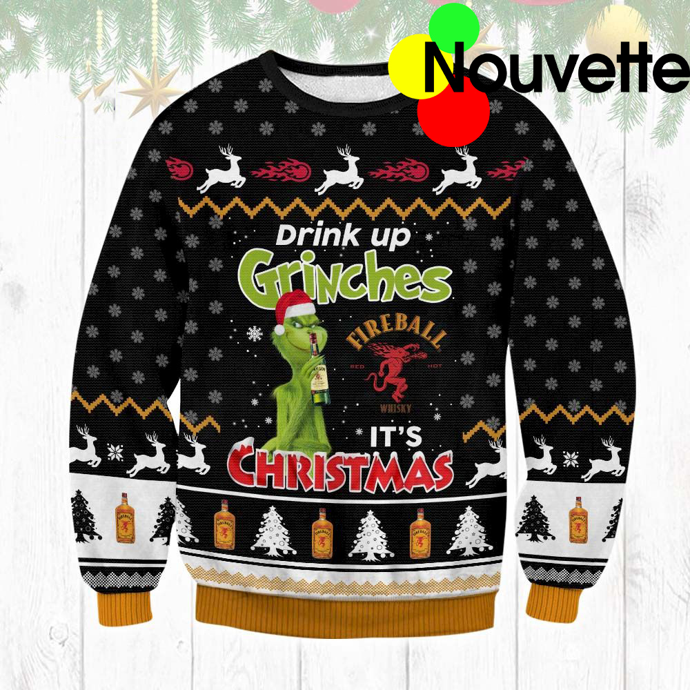 Fireball Drink Up Grinches Ugly Christmas Sweater Fireball Drink Up Grinches Ugly Christmas Sweater