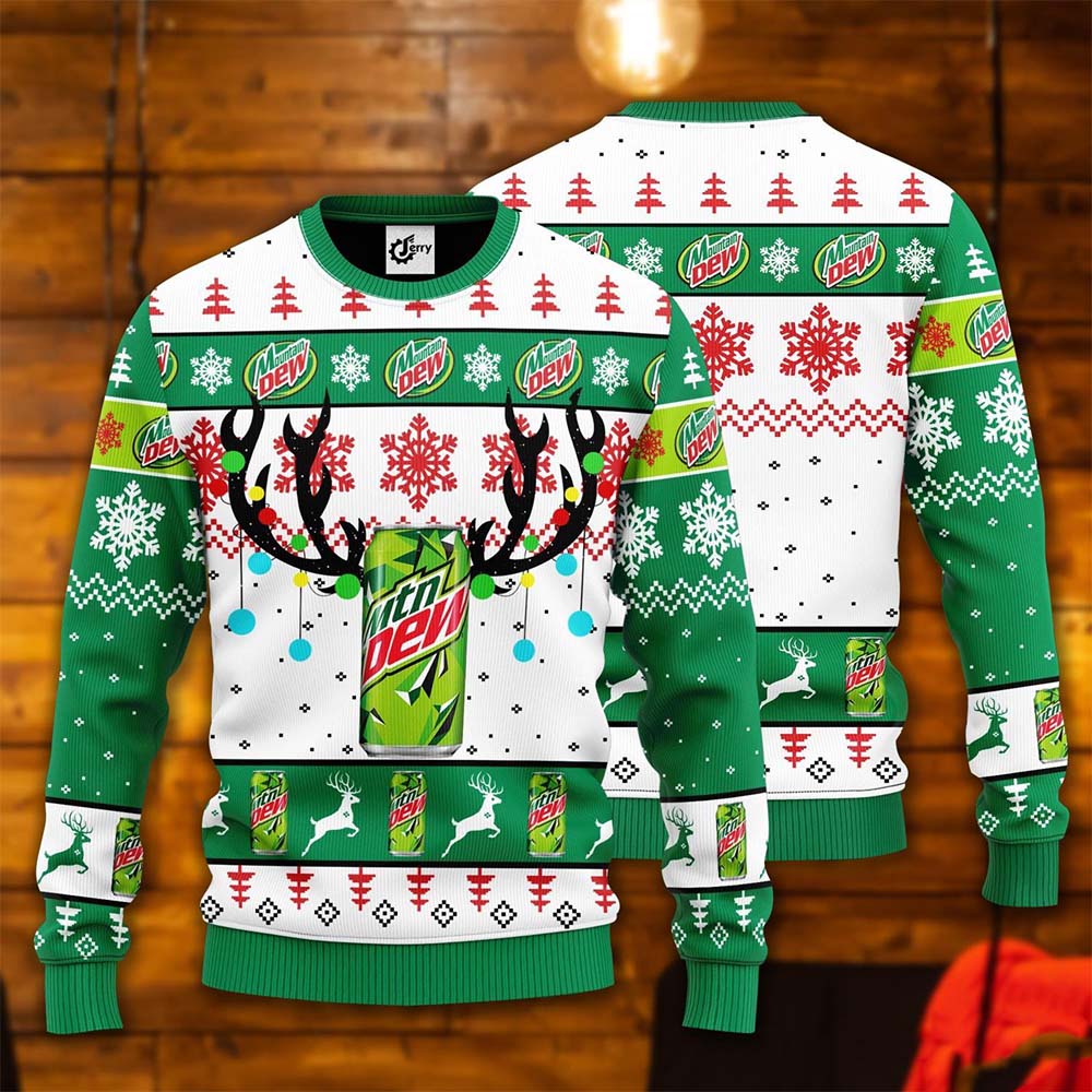 Mountain Dew Reindeer Ugly Christmas Sweater Mountain Dew Reindeer Ugly Christmas Sweater
