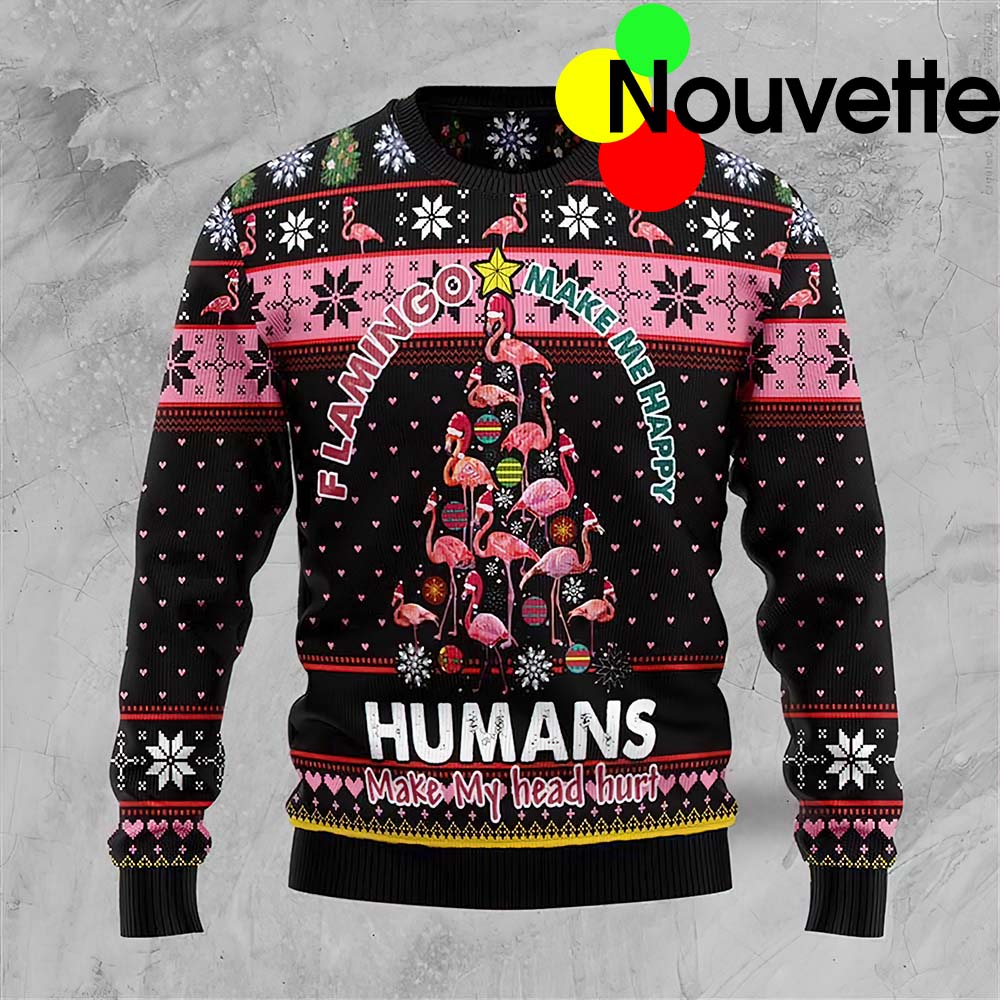 Flamingo Make Me Happy Christmas Sweater Flamingo Make Me Happy Christmas Sweater