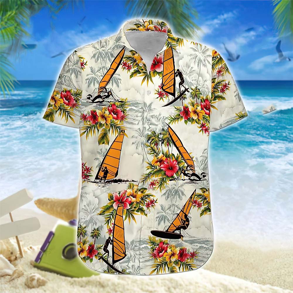 Windsurfing Flowers Hawaiian Shirt Windsurfing Flowers Hawaiian Shirt