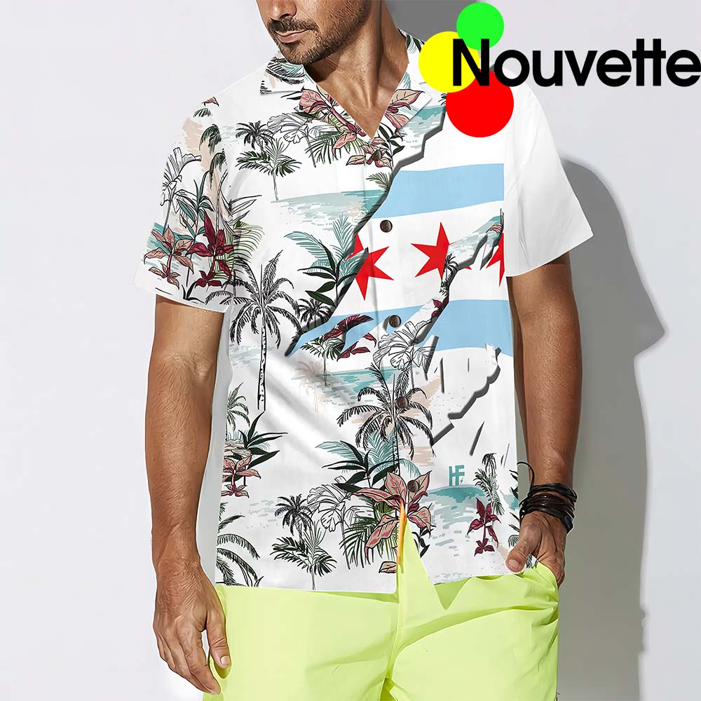 Navy Chicago Tropical Palm Island Hawaiian Shirt Navy Chicago Tropical Palm Island Hawaiian Shirt