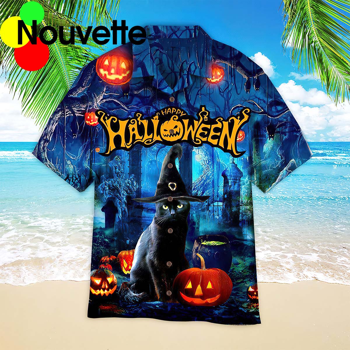 Black Cat Halloween Hawaiian Shirt Black Cat Halloween Hawaiian Shirt