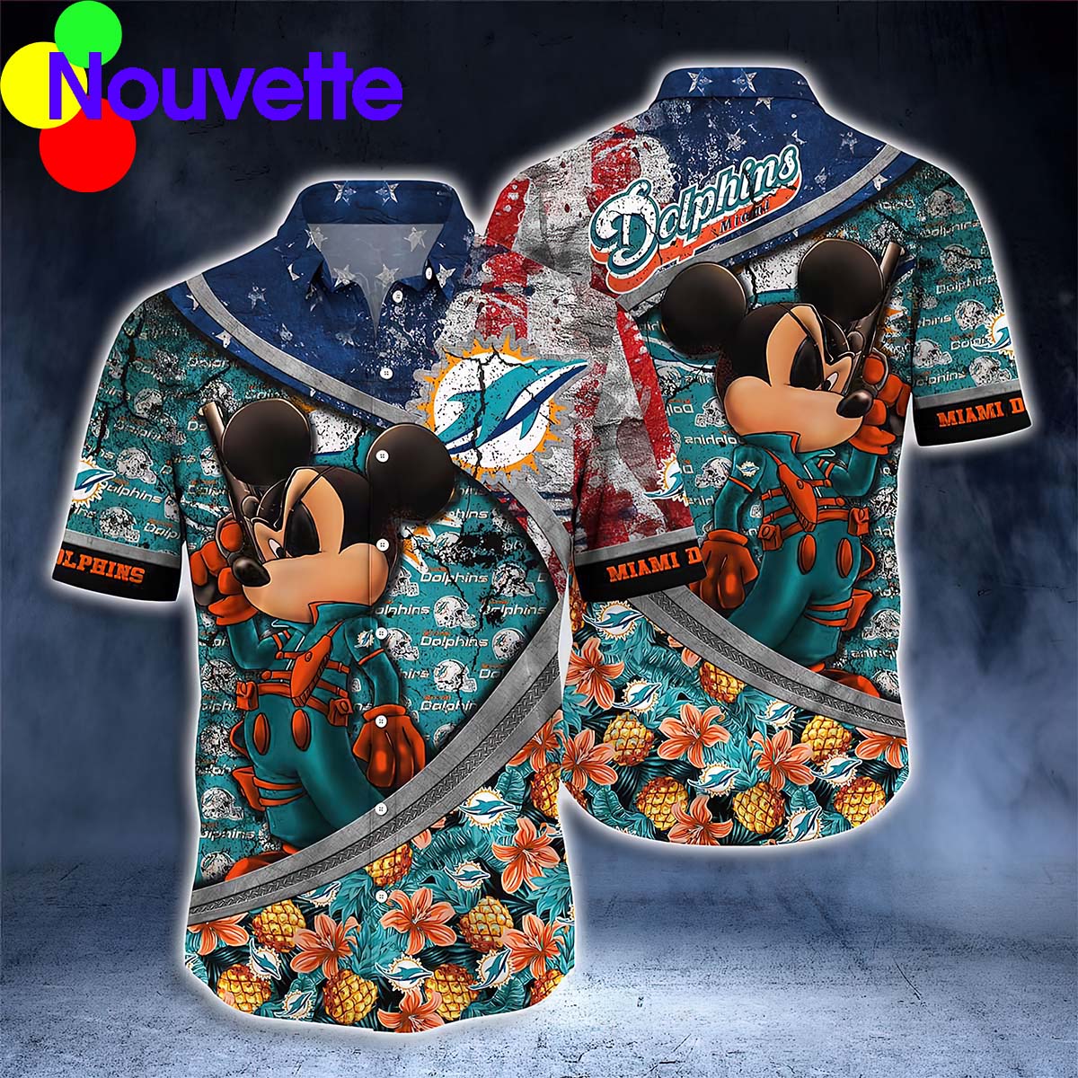 M*Ckey M*Ami Dolphins Hawaiian Shirt M*Ckey M*Ami Dolphins Hawaiian Shirt