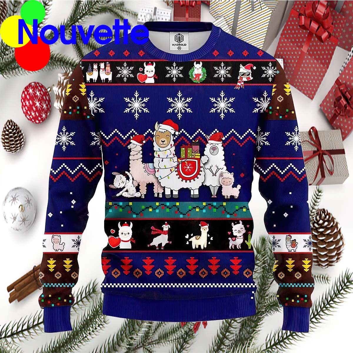 Llama Family Blue Ugly Christmas Sweater Llama Family Blue Ugly Christmas Sweater