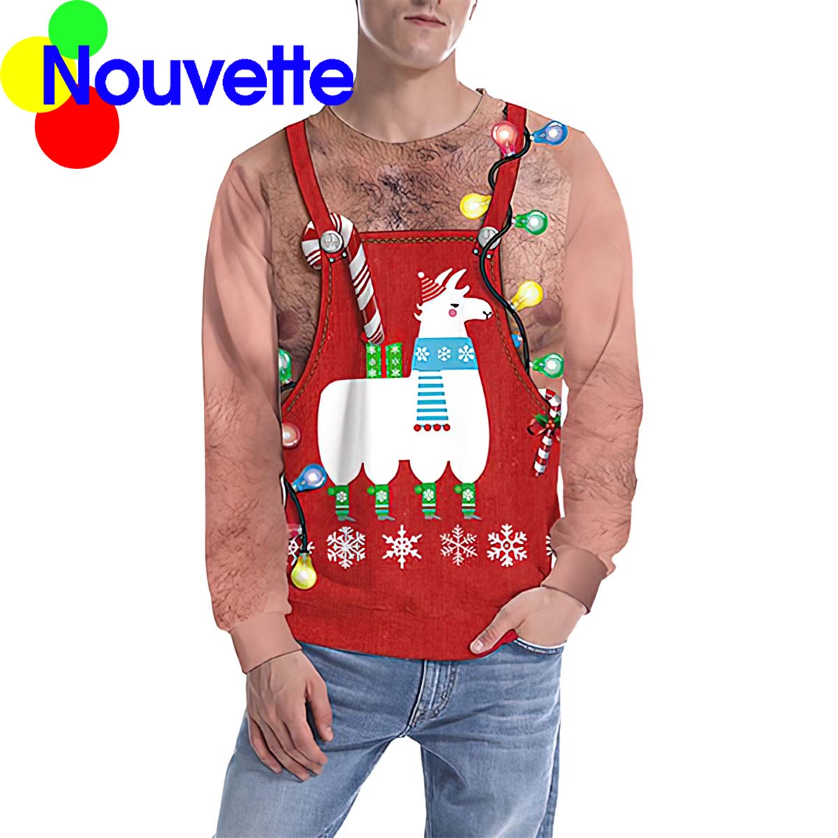 Llama Red Apron Costume Ugly Christmas Sweater Llama Red Apron Costume Ugly Christmas Sweater