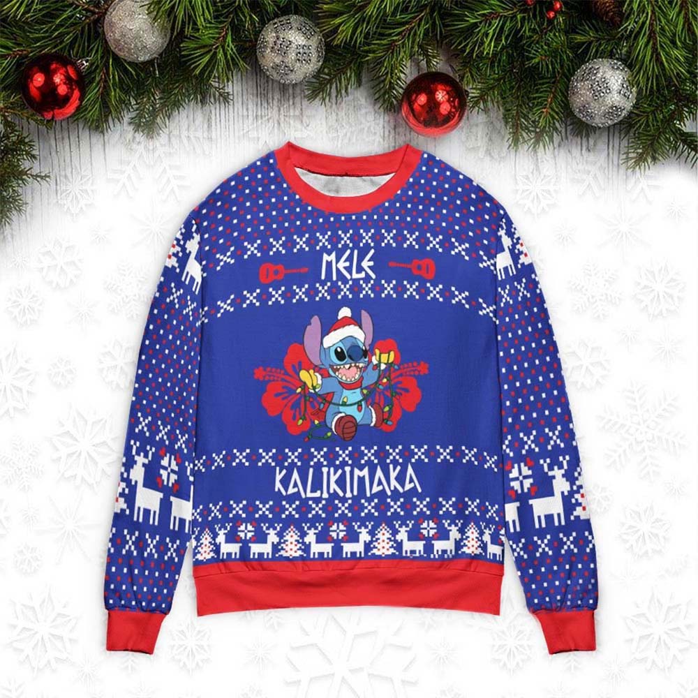 Santa Stitch Mele Kalikimaka Christmas Sweater Santa Stitch Mele Kalikimaka Christmas Sweater