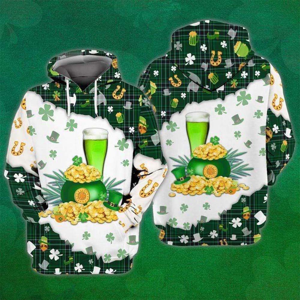 Beer With Gold St Patrick’S Day 3D Hoodie