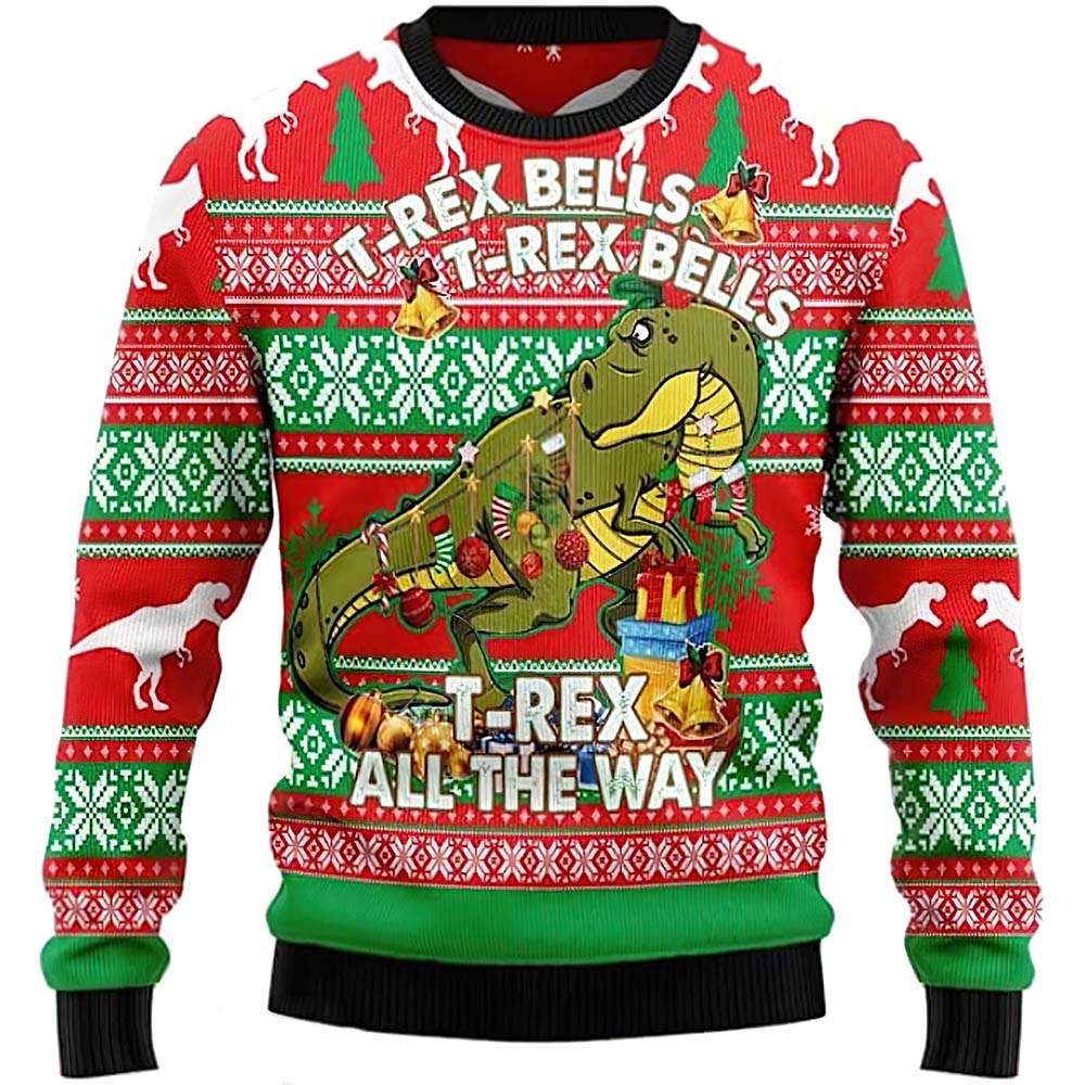 T-Rex Bells All The Way Christmas Sweater T-Rex Bells All The Way Christmas Sweater