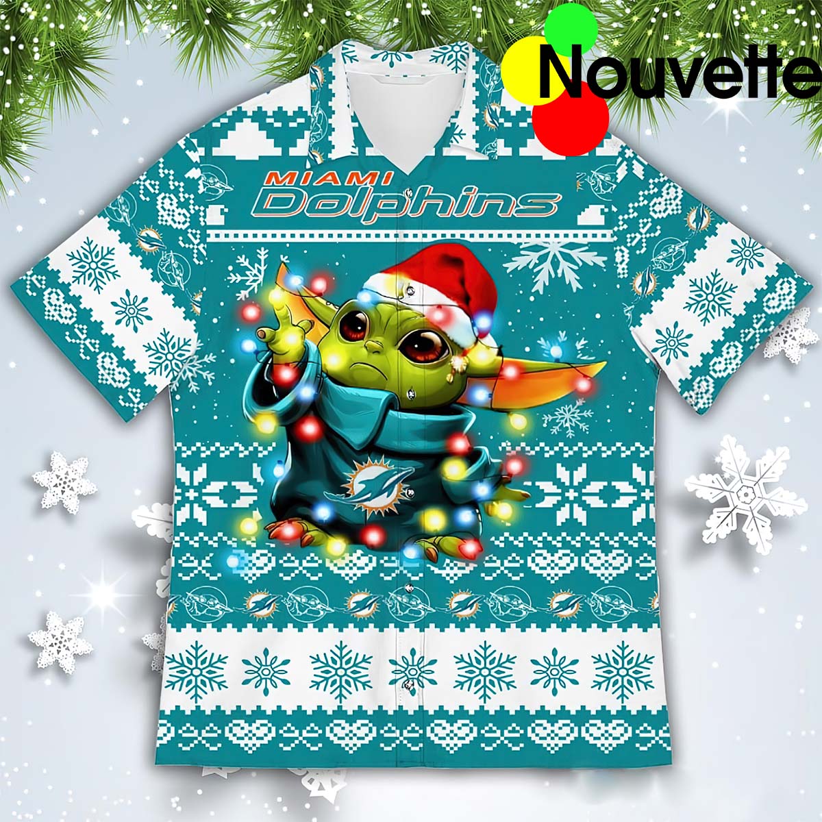 Baby Yoda Miami Dolphins Christmas Hawaiian Shirt Baby Yoda Miami Dolphins Christmas Hawaiian Shirt