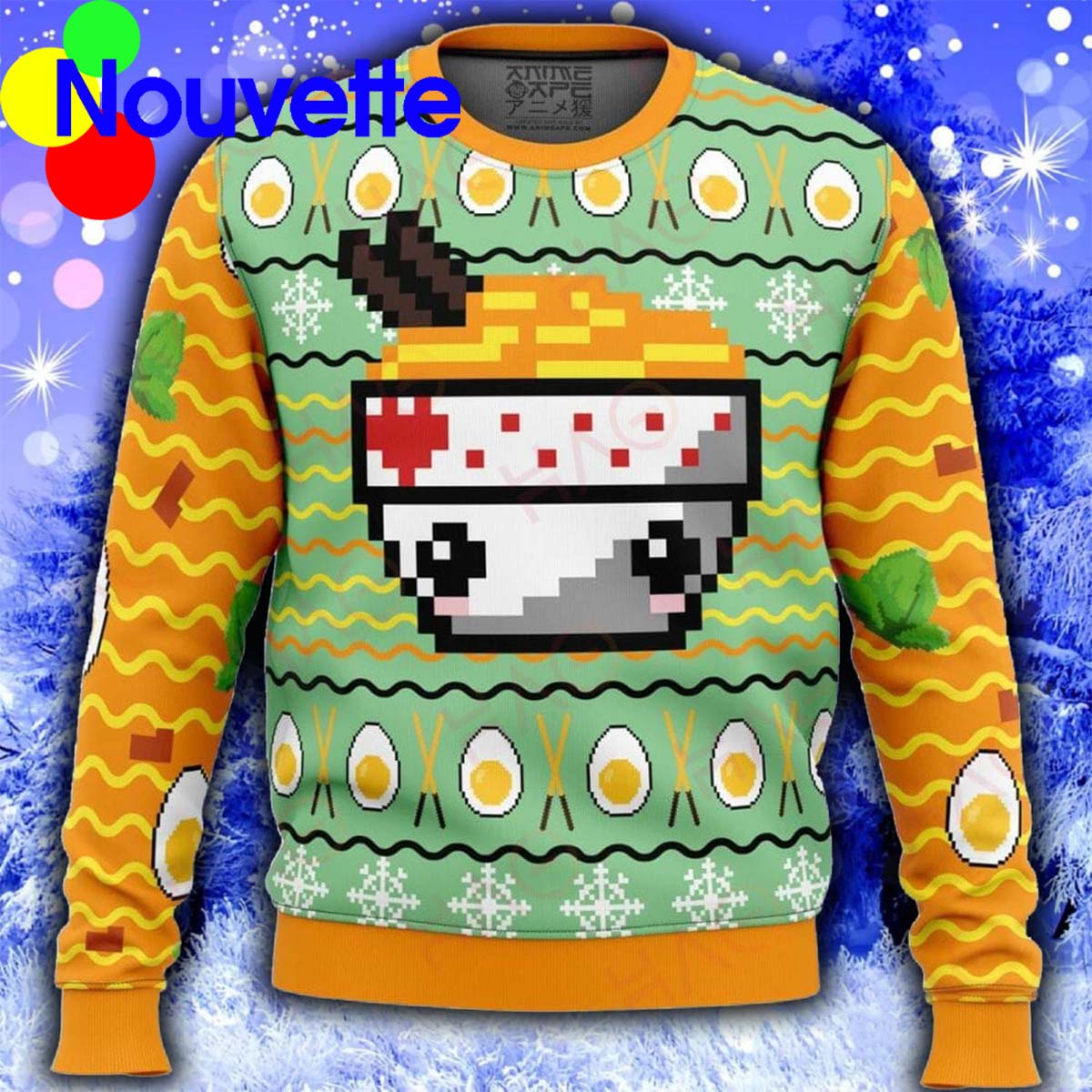 Ramen Xmas Knitting Pattern Christmas 3D Sweater Ramen Xmas Knitting Pattern Christmas 3D Sweater