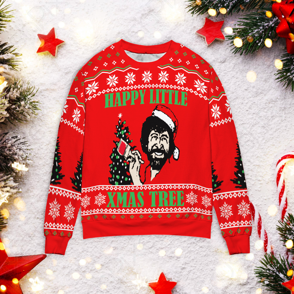Bob Ross Happy Little Xmas Tree Christmas Sweater