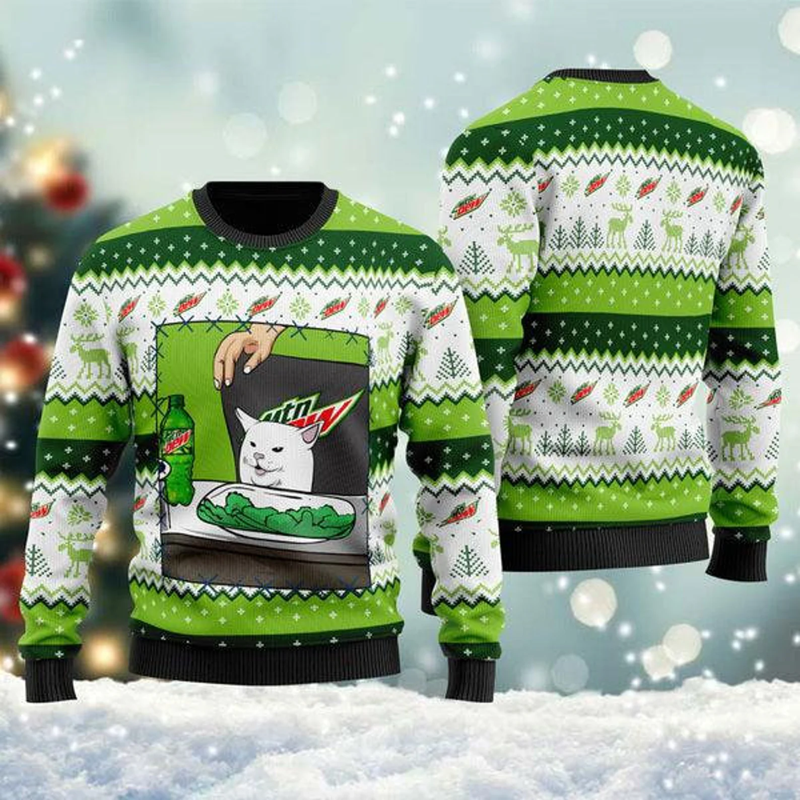 Mountain Dew Cat Meme Ugly Christmas Sweater Mountain Dew Cat Meme Ugly Christmas Sweater