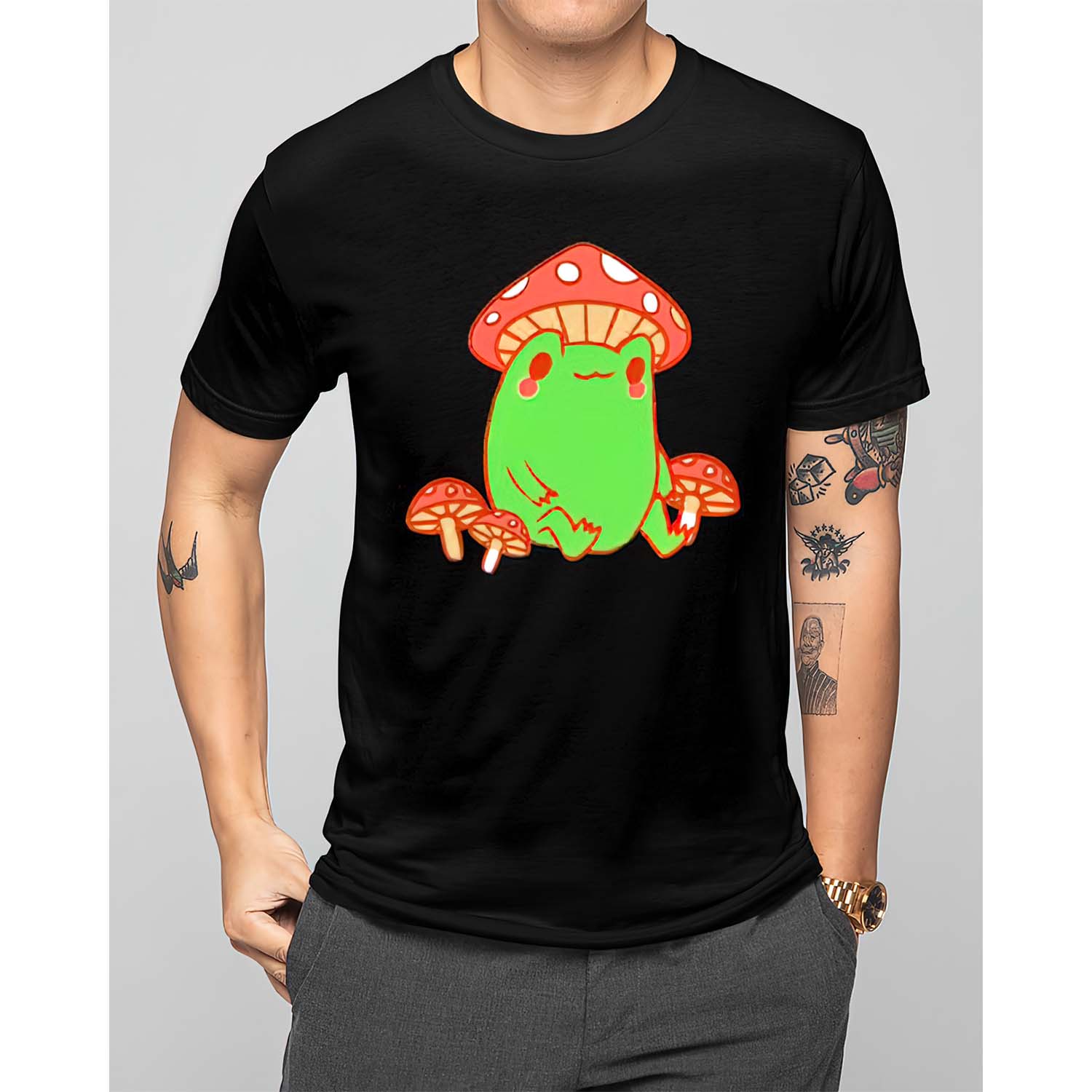 Embroidered Frog With Mushroom Shirt Embroidered Frog With Mushroom Shirt