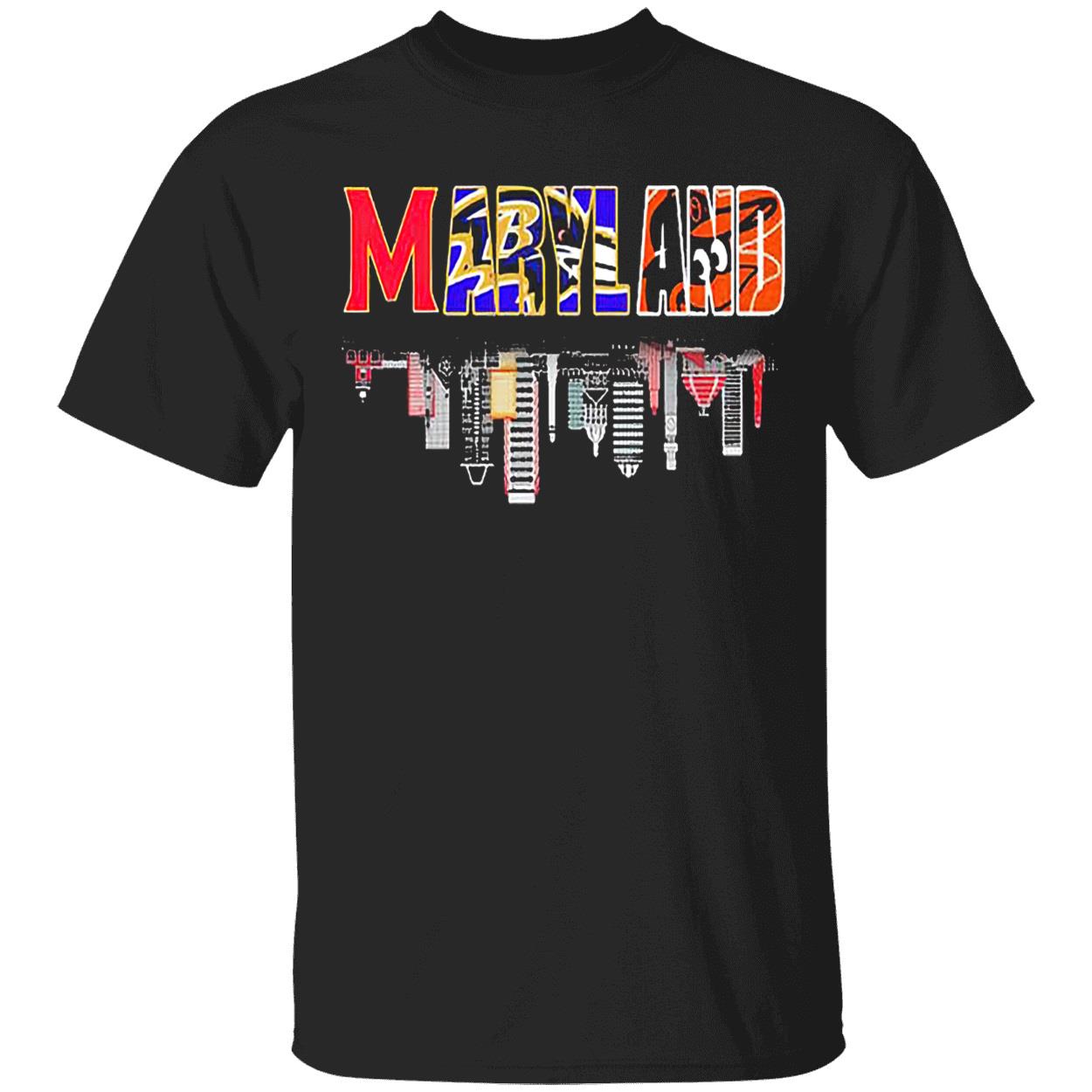 Maryland Orioles Ravens Commanders Skyline Shirt