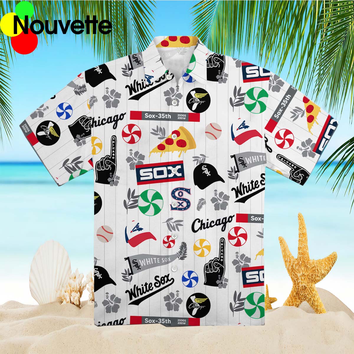 Chicago White Sox Pizza Baseball Hibiscus Flower Hawaiian Shirt
