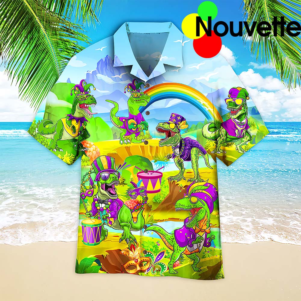 Mardi Grass Dinosaur Hawaiian Shirt Mardi Grass Dinosaur Hawaiian Shirt