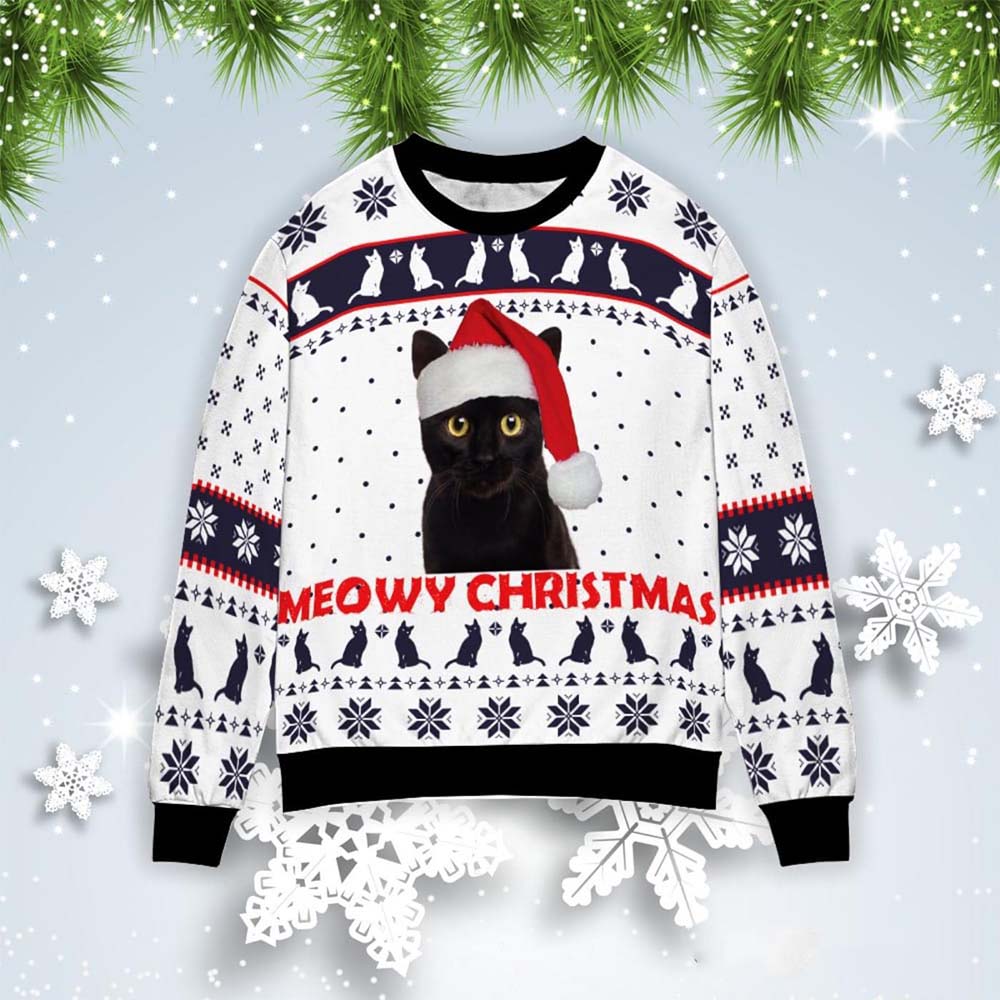 Black Cat Meowy Christmas Sweater Black Cat Meowy Christmas Sweater