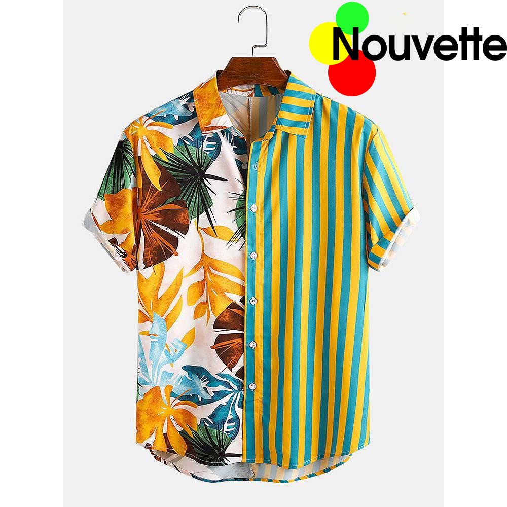 Plant And Leaf Striped Hawaiian Shirt Plant And Leaf Striped Hawaiian Shirt