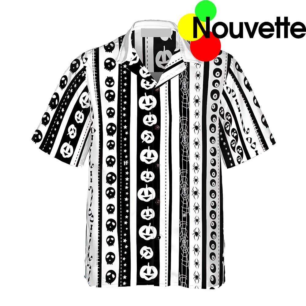 Casual Halloween Pattern Black And White Stripe Hawaiian Shirt Casual Halloween Pattern Black And White Stripe Hawaiian Shirt