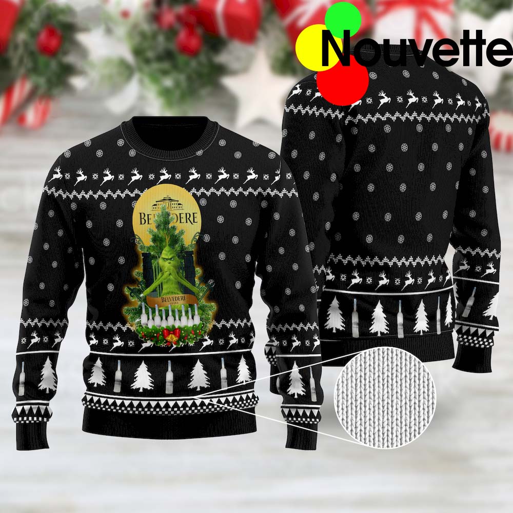 Belvedere Vodka Grinch Snow Ugly Christmas Sweater Belvedere Vodka Grinch Snow Ugly Christmas Sweater