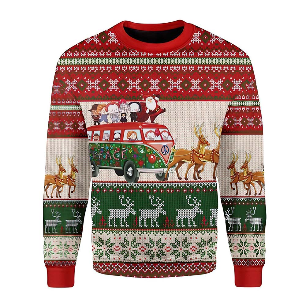 Merry Xmas Santa With Horror Characters Christmas Sweater Merry Xmas Santa With Horror Characters Christmas Sweater