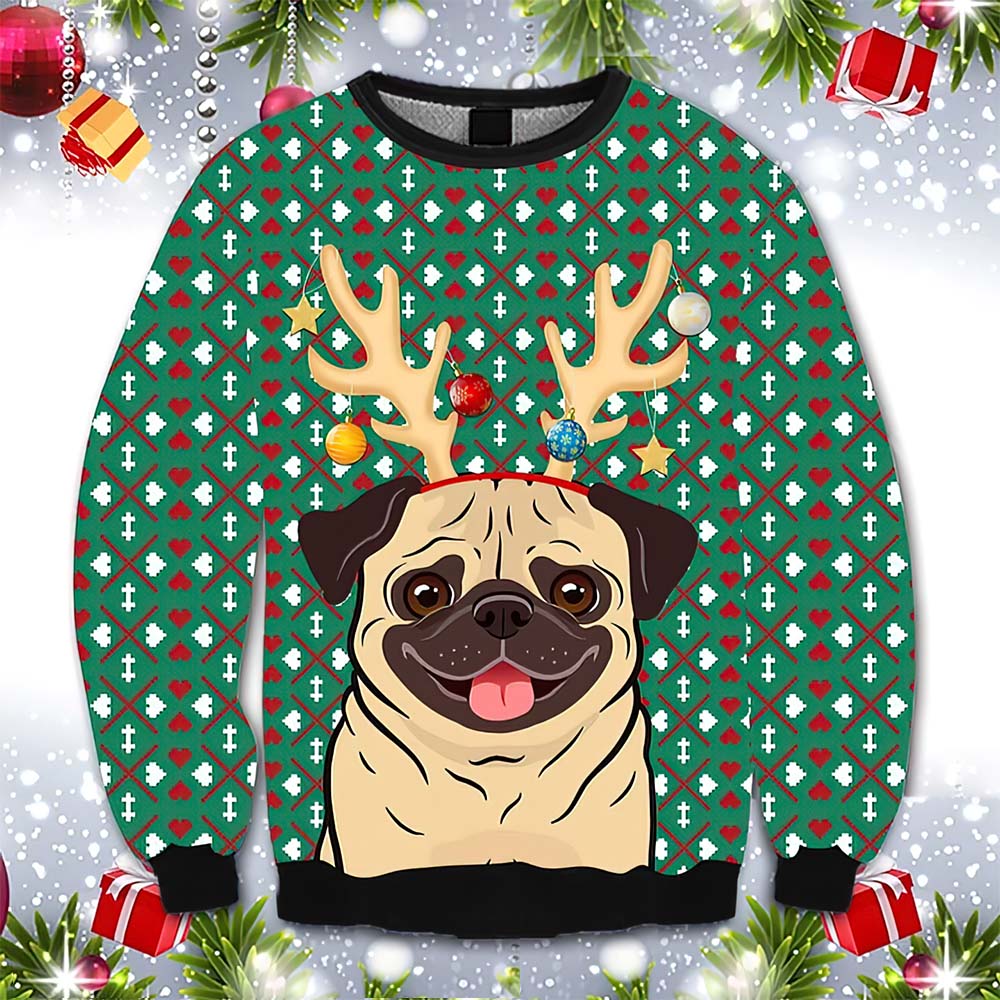 Reindeer Pug Christmas Sweater Reindeer Pug Christmas Sweater