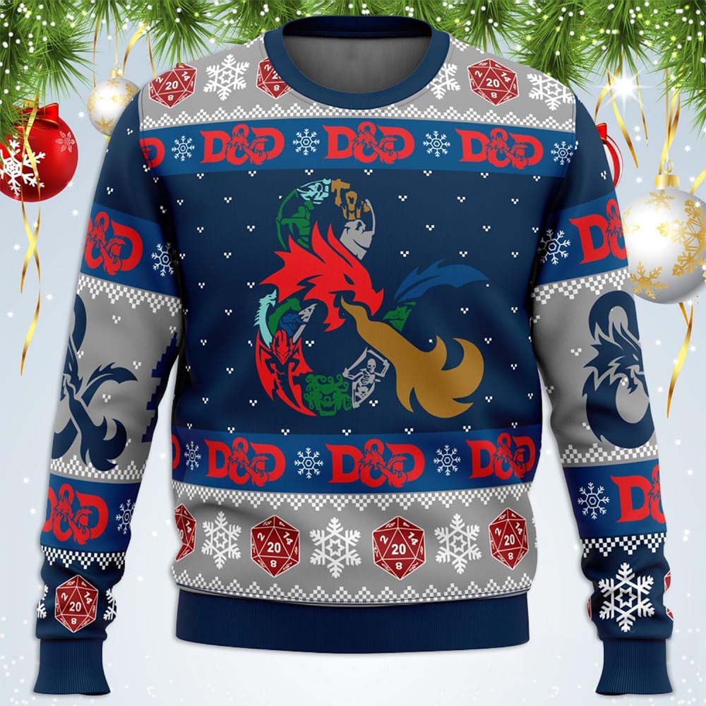 D20 Dungeons Dragons Ugly Christmas Sweater D20 Dungeons Dragons Ugly Christmas Sweater