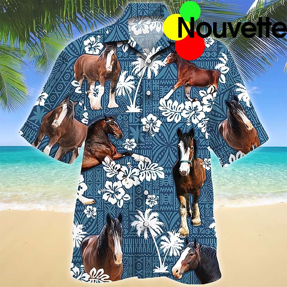 Clydesdale Horse Blue Tribal Hawaiian Shirt Clydesdale Horse Blue Tribal Hawaiian Shirt