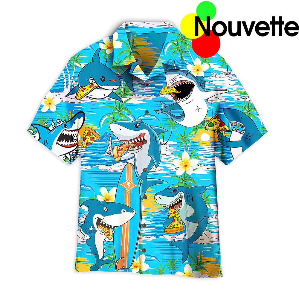 Shark Eating Pizza Aloha Hawaiian Shirt Shark Eating Pizza Aloha Hawaiian Shirt