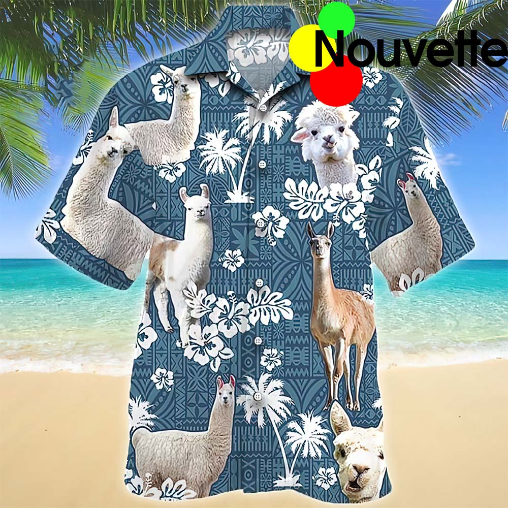 Llama Blue Tribal Hawaiian Shirt Llama Blue Tribal Hawaiian Shirt