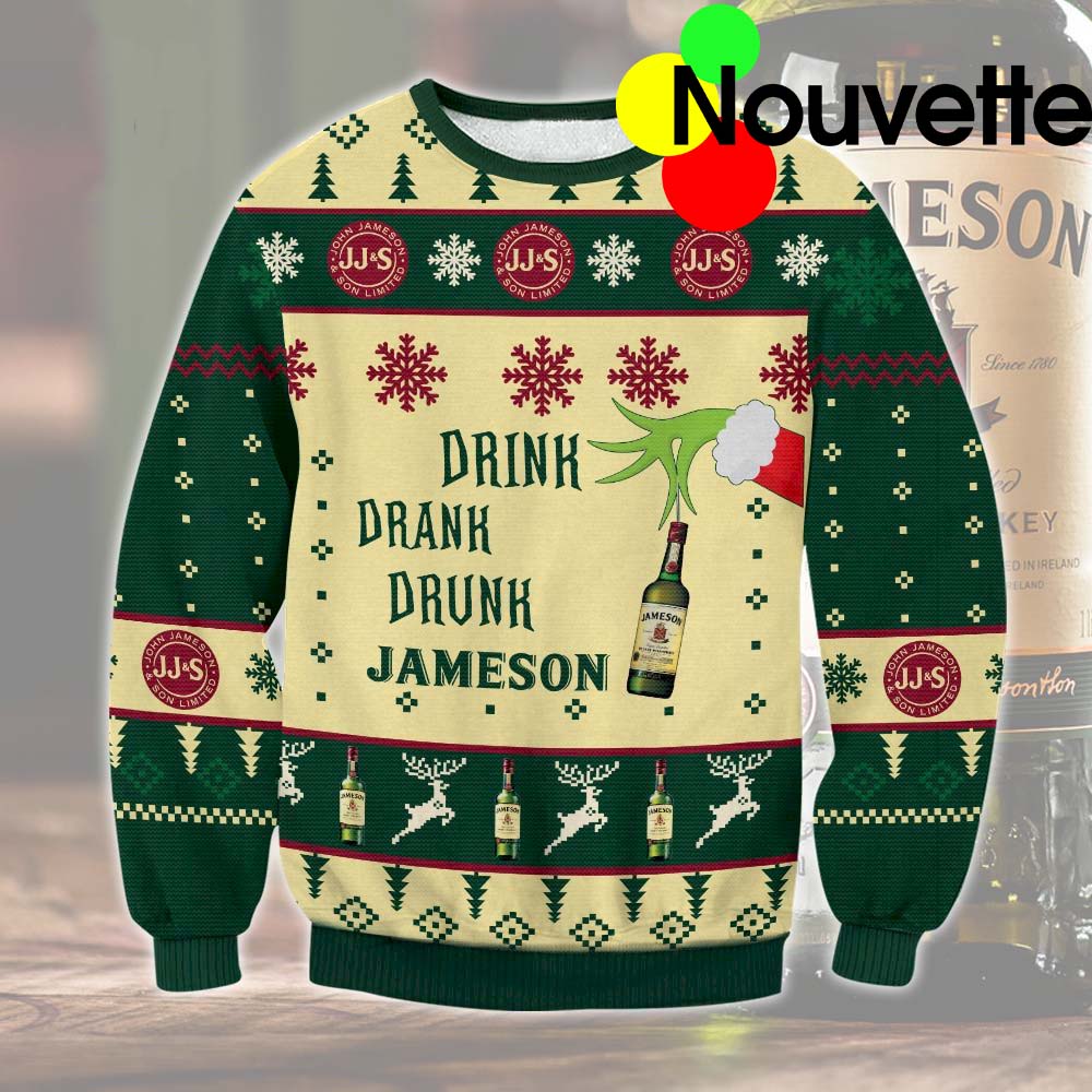 Grinch Drink Drank Drunk Jameson Ugly Christmas Sweater