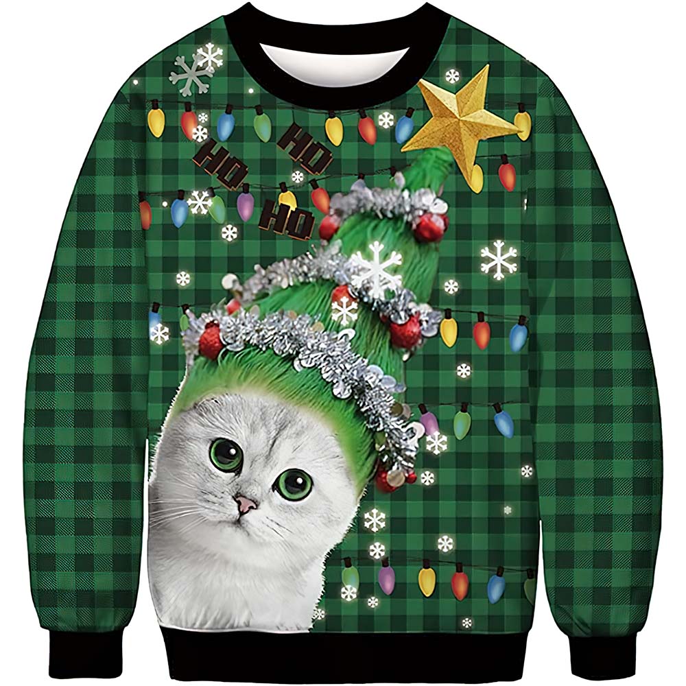 White Cat Ho Ho Ho Ugly Christmas Sweater White Cat Ho Ho Ho Ugly Christmas Sweater