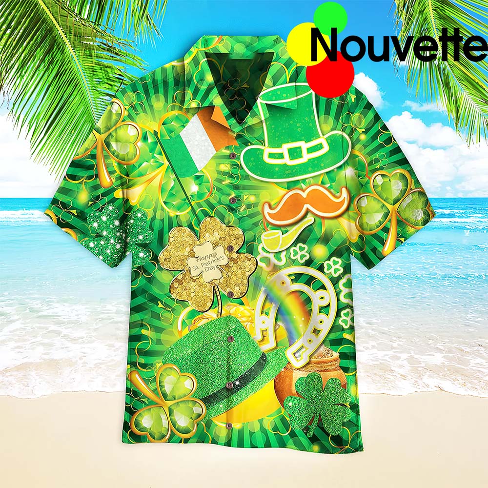 St Patrick’S Day Green Shamrock Aloha Hawaiian Shirt