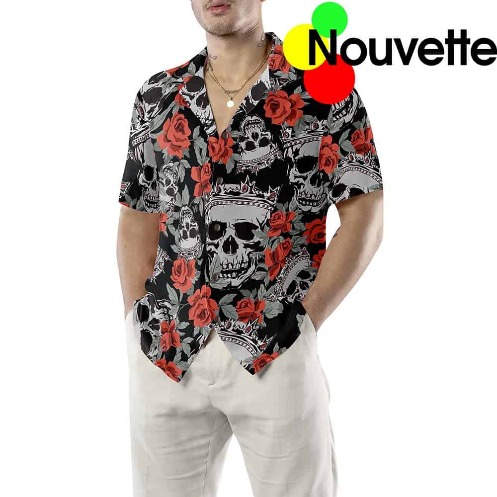 Skull With Crown And Red Rose Hawaiian Shirt